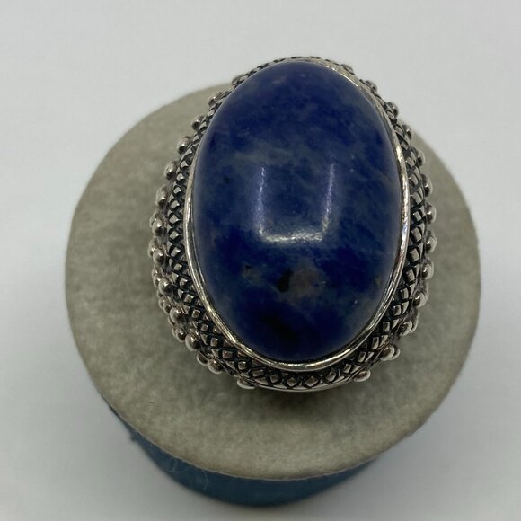 Vtg KTHAI cabochon sterling 925 blue agate ring sz 8 - Picture 1 of 6